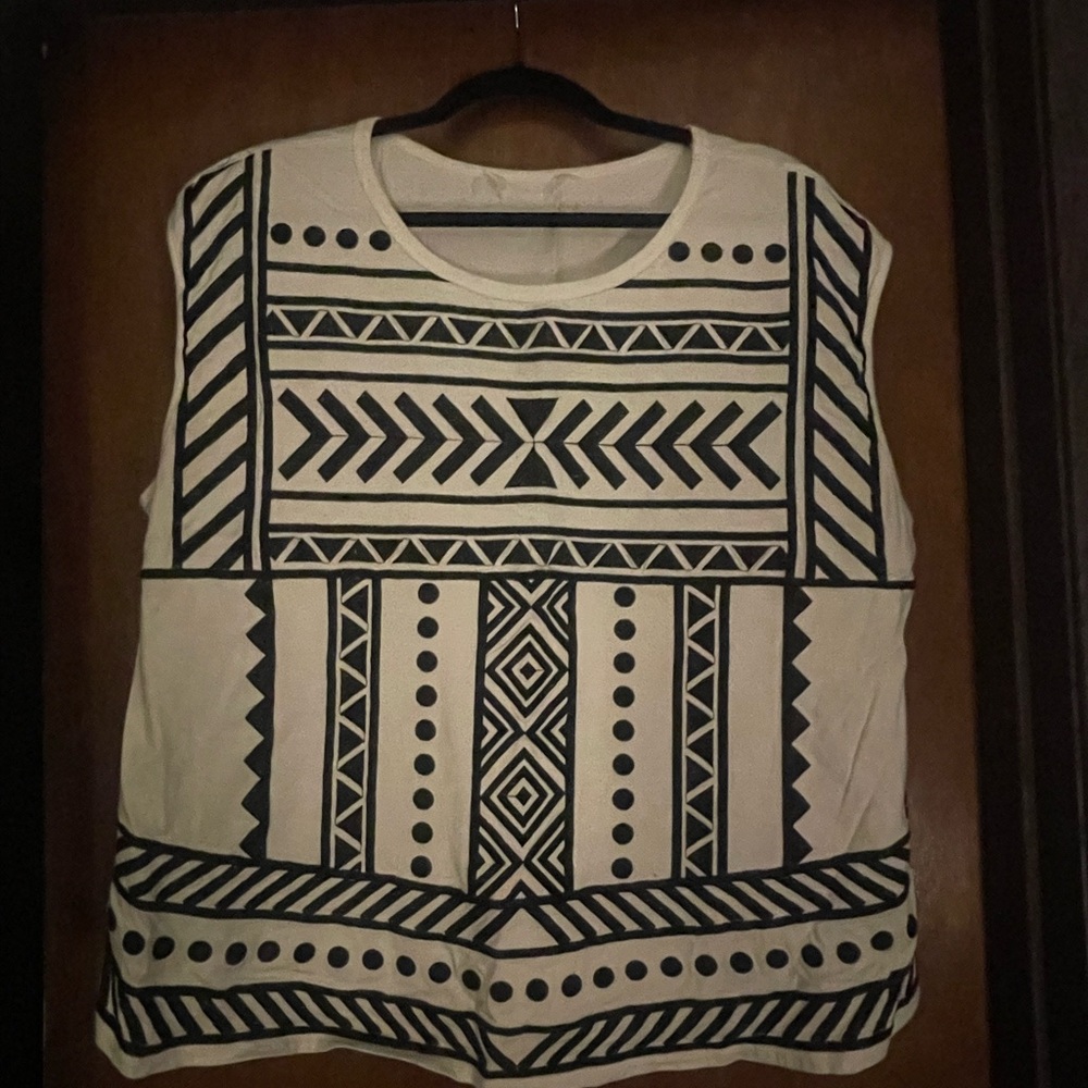 Boxy Black and White Geometric Tank Top
